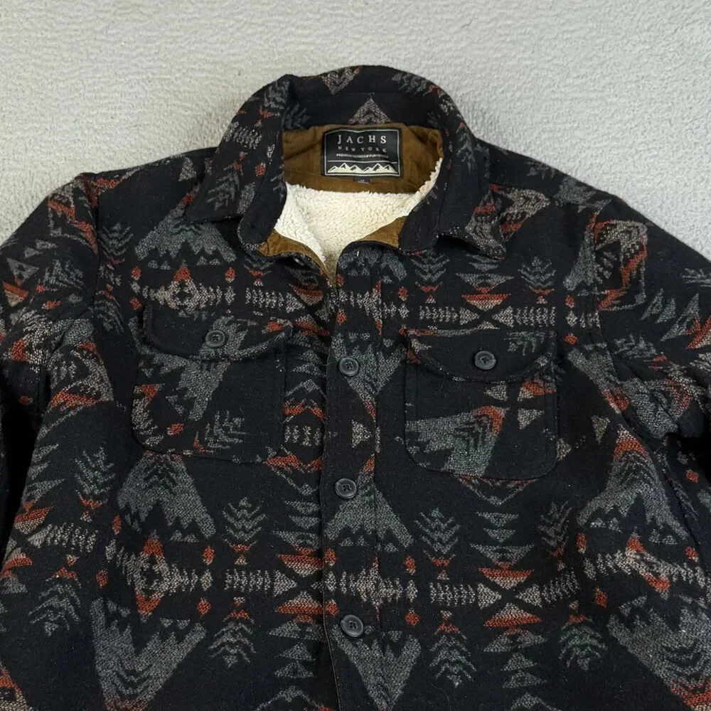 JACHS NEW YORK Jacket Mens M Wool Blend Button Aztec Sherpa Lining Fleece Ranch